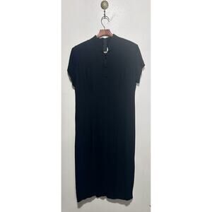 VTG CW Rose Dress Size 14 Black Short Sleeve Chinese Style Mandarin Collar 90s